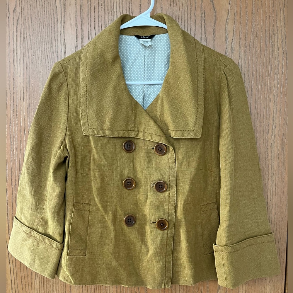 J Crew Linen Mustard Double Breasted Jacket/Blazer